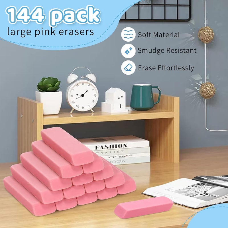 PRALB 144 Pack Pink Erasers Bulk Erasers for Art, School, and Office Use, Classroom - Image 3